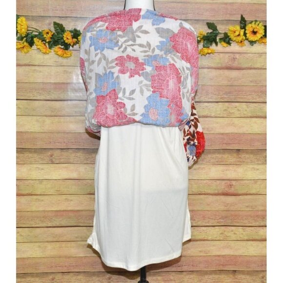 NWT Maurices Ladies L Red Blue Floral Sweetheart Mini Dress Long Sleeve Size L - Picture 4 of 10